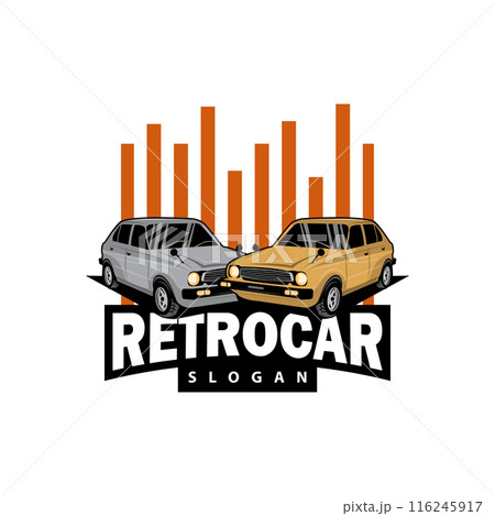 Classic car logo design badge stamp vector vehicle muscle car old vintage retro template illustration 116245917