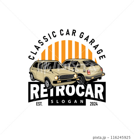 Classic car logo design badge stamp vector vehicle muscle car old vintage retro template illustration 116245925