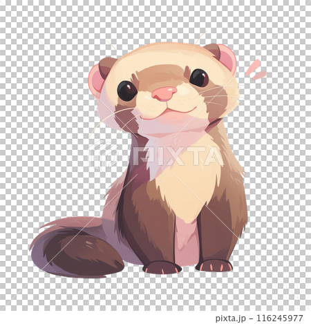 Adorable digital illustration of a cute ferret smiling with a curious expression, perfect for pet-themed designs and projects. 116245977