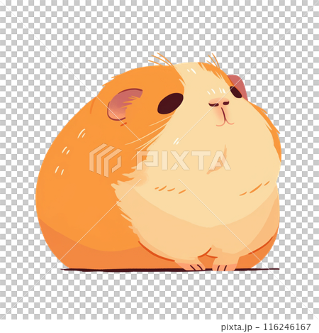 Cute illustrated guinea pig with orange and white fur, sitting happily. Ideal for pet-related designs and adorable themes. 116246167