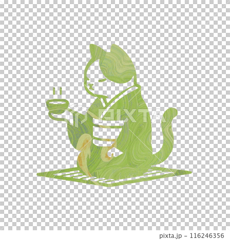 穿著和服的貓咪做茶道的漸層插圖 116246356