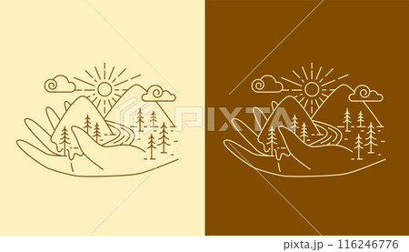 line art. hand and mountain views design line art. hand and mountain views design 116246776