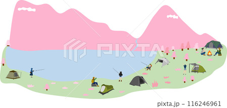 春のキャンプ場のイラスト	 116246961