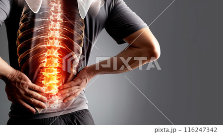 Man pain office syndrome at his back with highlight at backbone and spine. Man pain office syndrome at his back with highlight at backbone and spine. 116247342