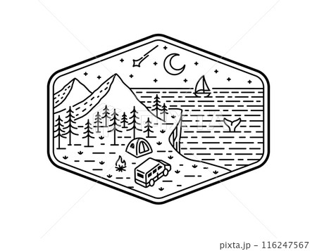 natural scenery in the frame line art illustration natural scenery in the frame line art illustration 116247567