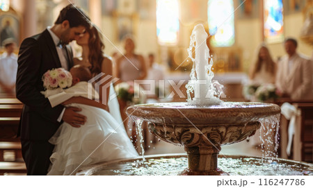 Wedding Ceremony of Young Parents with their Baby Girl 116247786