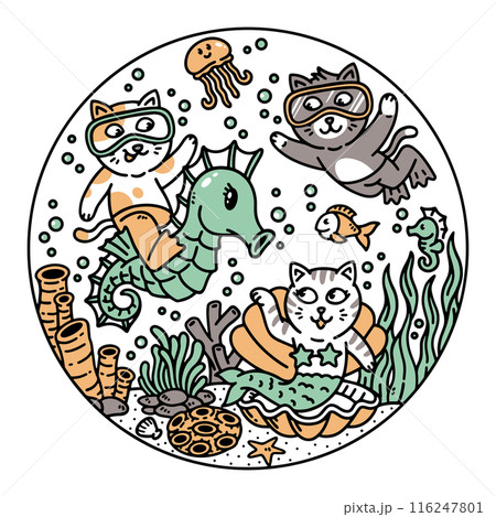 a group of cats having fun in the sea illustration a group of cats having fun in the sea illustration 116247801