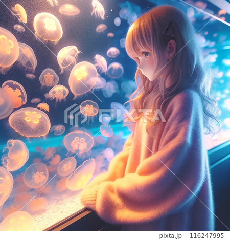 水族館で水槽を見る少女 水族館で水槽を見る少女 116247995
