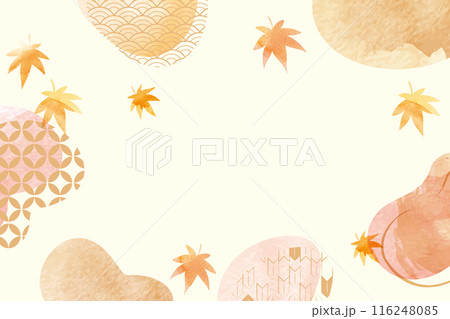 オレンジ　水彩　秋の紅葉背景素材 116248085