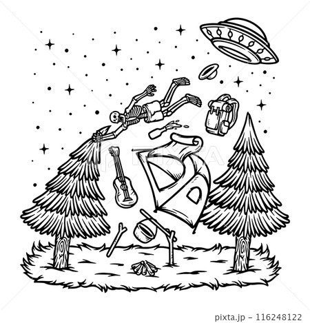 skull attacked by ufo while camping Illustrator Artwork 116248122