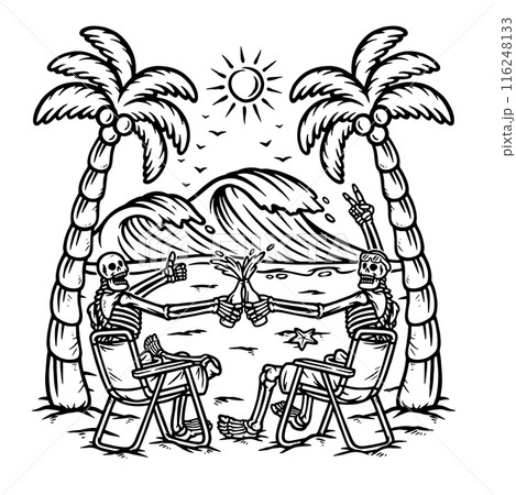 enjoying a beer with friends on the beach 116248133