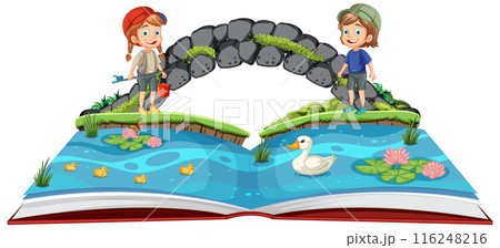 Children Exploring Nature in a Book 116248216