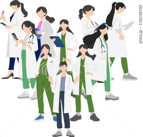 白衣を着た医師(医者,女医)が考えている女性のイラスト	 116248392