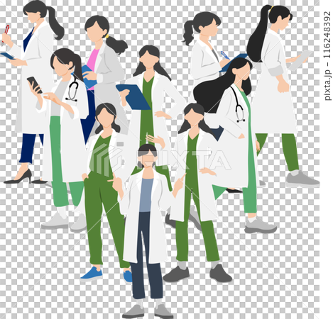 白衣を着た医師(医者,女医)が考えている女性のイラスト	 116248392