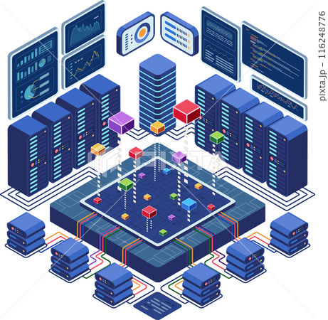 Isometric Data Center Network with Analytics Displays Isometric Data Center Network with Analytics Displays 116248776