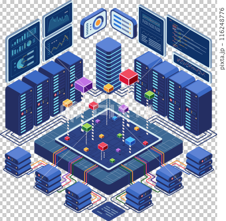 Isometric Data Center Network with Analytics Displays Isometric Data Center Network with Analytics Displays 116248776