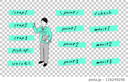 かわいい手書きの英語文字入りのふせん素材セット、ベクター かわいい手書きの英語文字入りのふせん素材セット、ベクター 116249298