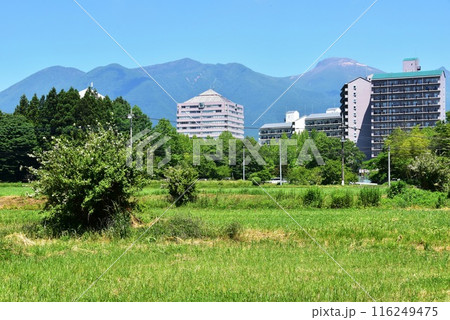 栃木県那須町　那須高原と那須連山と宿泊施設 116249475
