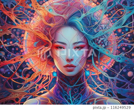 ニューラルネットワークを備えたヒューマノイドの頭脳。ai人工知能。 ニューラルネットワークを備えたヒューマノイドの頭脳。ai人工知能。 116249529