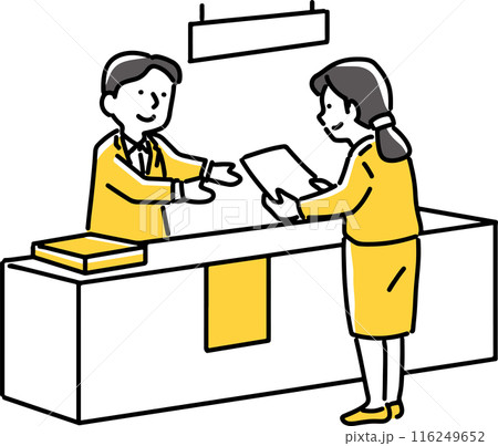 受付で書類を渡す女性 受付で書類を渡す女性 116249652