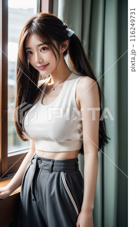 窓辺で外を眺める。　愛嬌　微笑み 　キュート 116249731