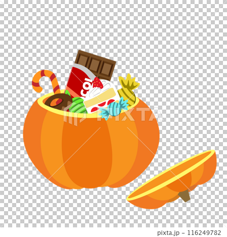 かぼちゃの容器に入ったお菓子のイラスト 116249782