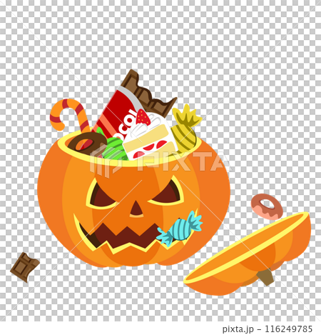 オバケかぼちゃがお菓子を食べているイラスト オバケかぼちゃがお菓子を食べているイラスト 116249785