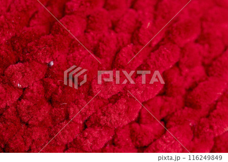 new soft red threads with traces of other threads in close-up 116249849
