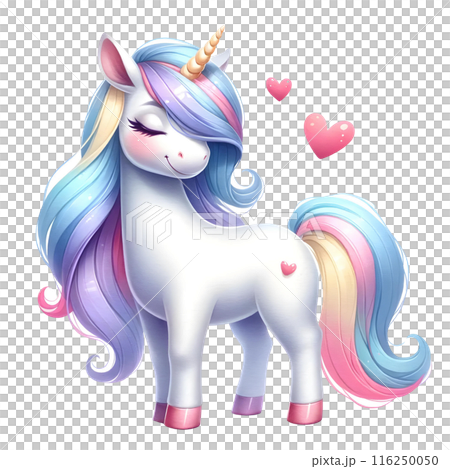 a pink unicorn with hearts 116250050