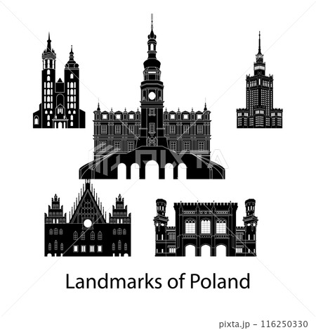 set of Poland famous landmark silhouette style 116250330