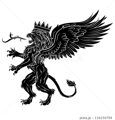 heraldic lion rampant with wings 116250794