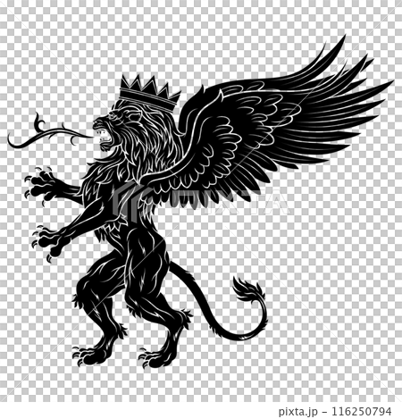 heraldic lion rampant with wings 116250794