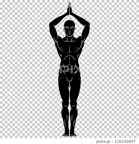 Man exercising meditating doing yoga Man exercising meditating doing yoga 116250847