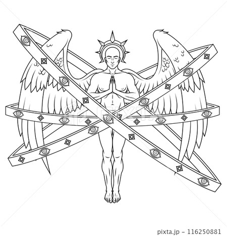 Praying angel with heavenly hoops 116250881