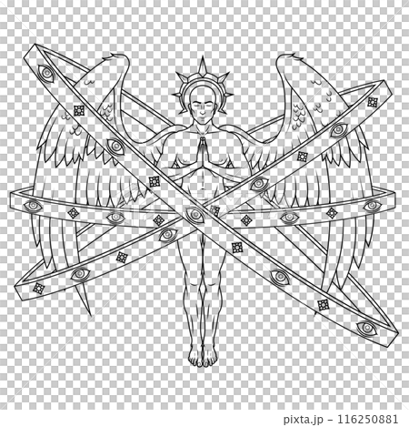 Praying angel with heavenly hoops Praying angel with heavenly hoops 116250881
