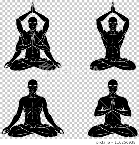 Man meditating in lotus flower position Man meditating in lotus flower position 116250939