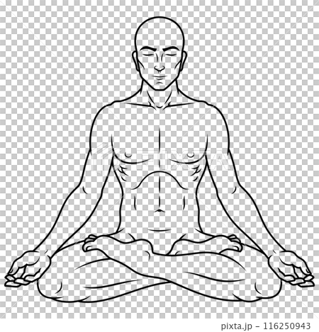 Man meditating in lotus flower position Man meditating in lotus flower position 116250943
