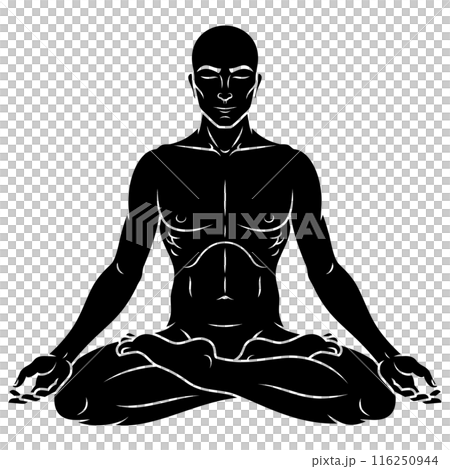Man meditating in lotus flower position Man meditating in lotus flower position 116250944