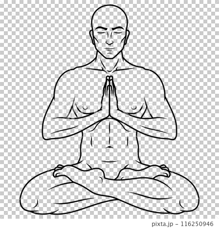 Man meditating in lotus flower position Man meditating in lotus flower position 116250946
