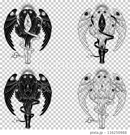 Seraph with six wings surrounded with a ribbon 116250988