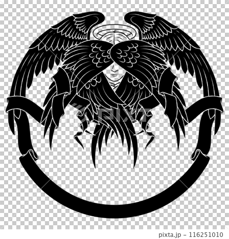 Angel with six wings and surrounded by ribbon Angel with six wings and surrounded by ribbon 116251010