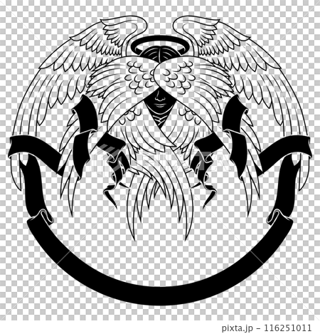 Angel with six wings and surrounded by ribbon 116251011