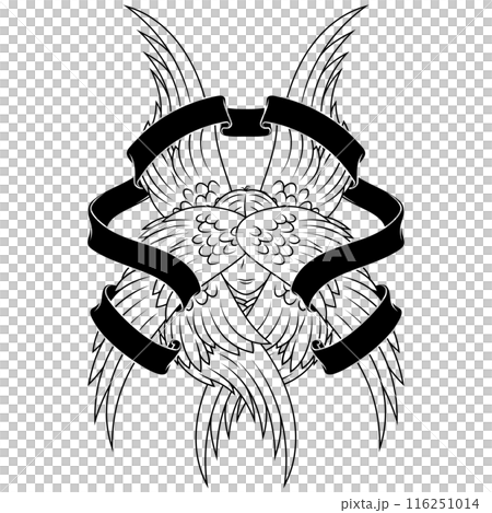 Angel with six wings and surrounded by ribbon Angel with six wings and surrounded by ribbon 116251014