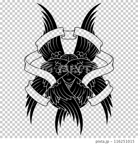 Angel with six wings and surrounded by ribbon 116251015