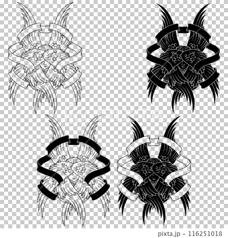 Angel with six wings and surrounded by ribbon Angel with six wings and surrounded by ribbon 116251018