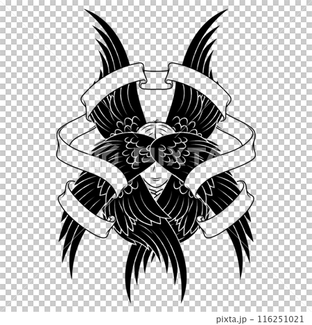 Angel with six wings and surrounded by ribbon 116251021