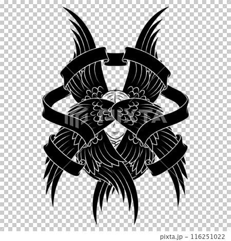 Angel with six wings and surrounded by ribbon 116251022