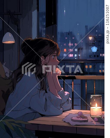 LoFi深夜にくつろいでいる女の子 116251087