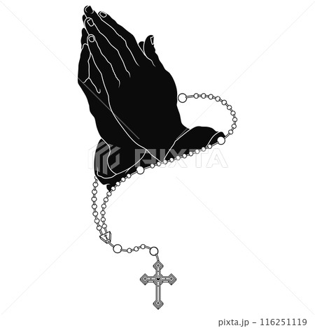 Praying hands with Christian rosary 116251119