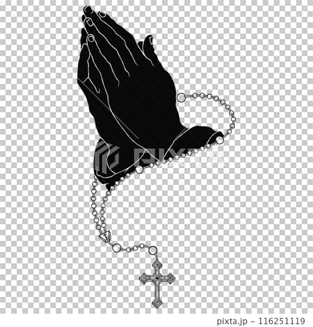 Praying hands with Christian rosary 116251119